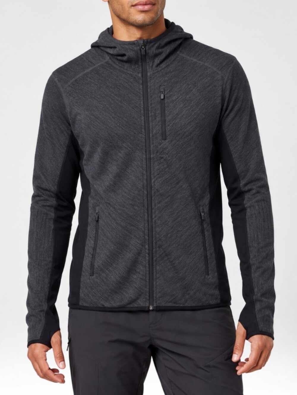 Icebreaker Descender Wool Blend Full Zip Hoodie Men’s M Jet Heather Black